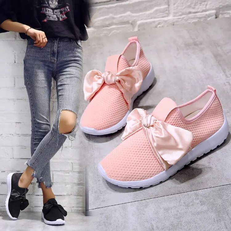 Женская обувь на плоской подошве Черные кроссовки вулканизированной Сетчатые