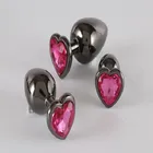 Анальная пробка с кристаллами, черного цвета, металла, розовое сердце, силиконовый вибратор, массажер для клитора, для взрослых, гладкий анус, секс-игрушки для пар