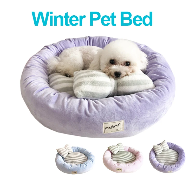 Online Com travesseiro pet cão gato cama tapetes redondos almofadas de cachorro inverno quente veludo macio espreguiçadeira sofá para gatinho filhote de cachorro gato cama ninho canil