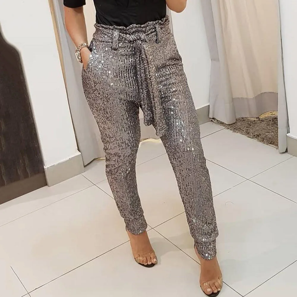 Женские вечерние Брюки шаровары карандаш с широкими штанинами и поясом на