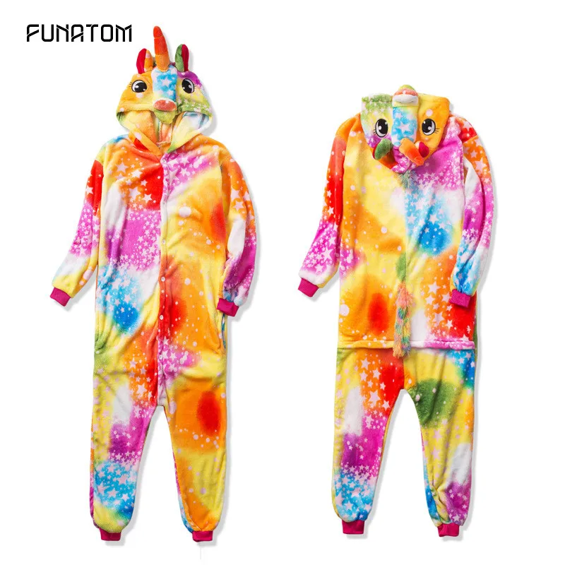 Детская одежда для сна мальчиков и девочек Пижама с единорогом фланелевая со