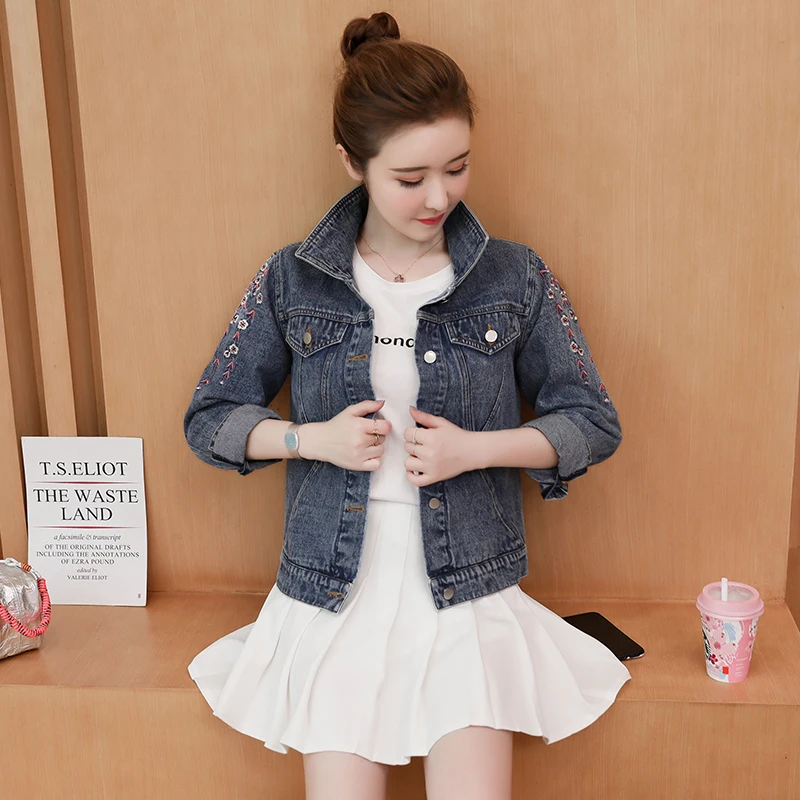 Большие размеры M-4XL модное женское джинсовое пальто весна-осень новая Цветочная