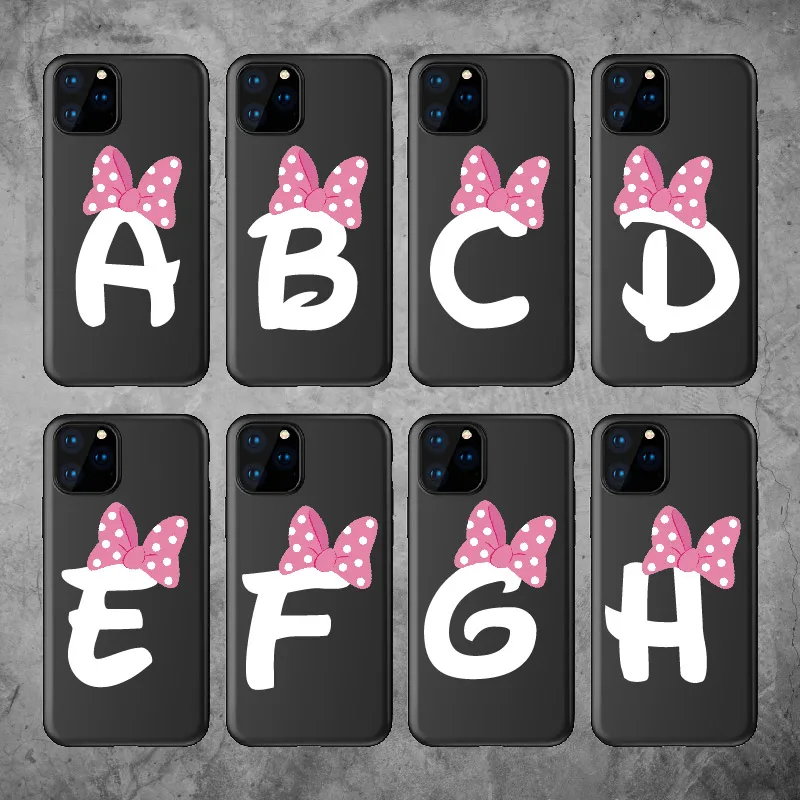 

Custom Pink Bowknot Cartoon Girls Initial Alphabet Soft TPU Phone Case Cover For iPhone XS X XR 11 12 Pro 8 8Plus X 7 7Plus