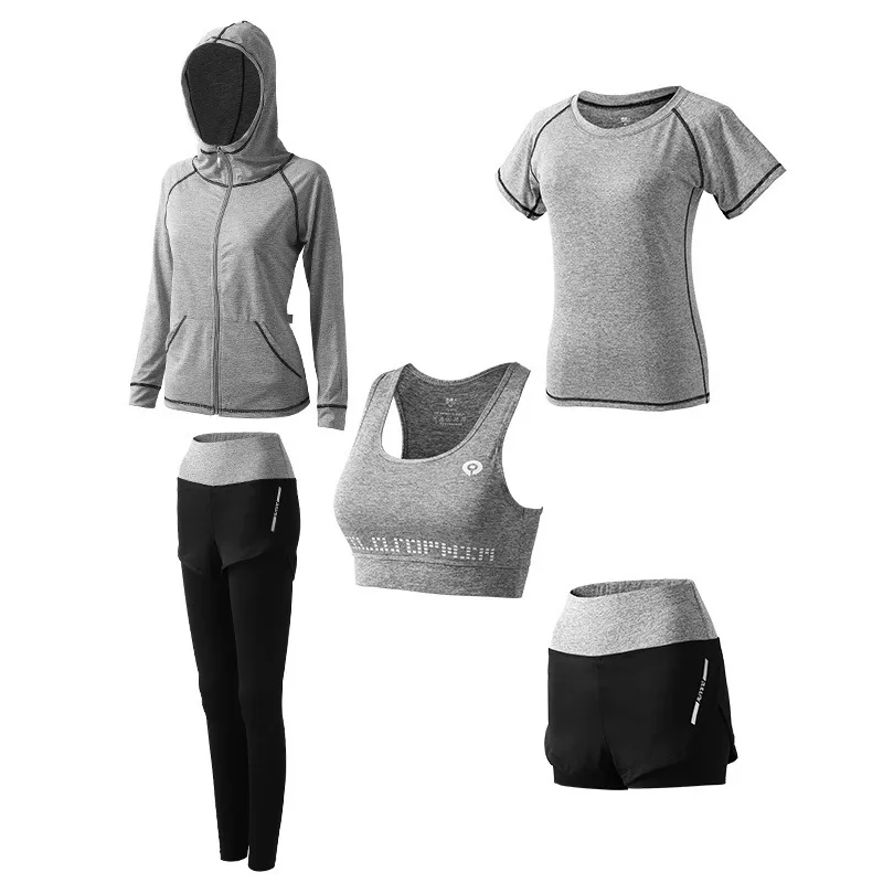 

2021 New Ladies Yoga Wear Sports Suit Five-piece Yoga Fitness Running Sportswear Training Suit Spring, Autumn and Winter S-XXXL