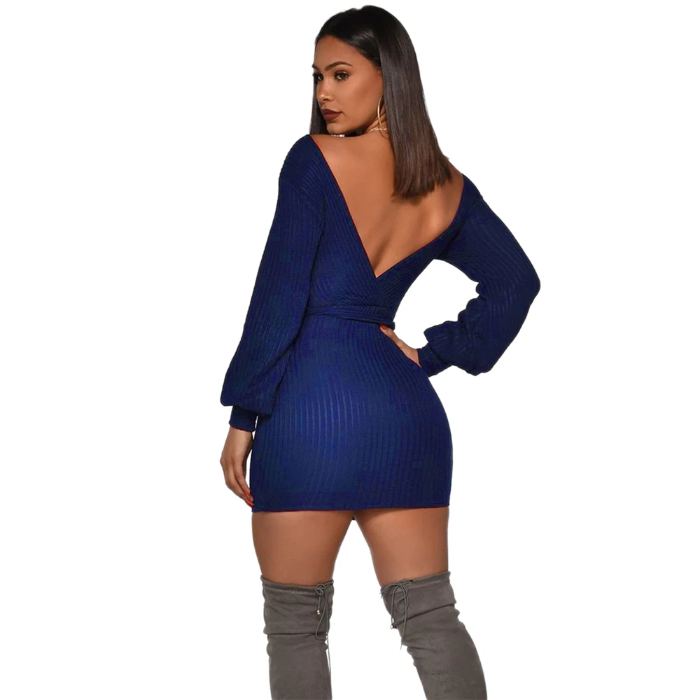 Новинка 2020 Женское зимнее мини платье одноцветное глубокий v-образный вырез