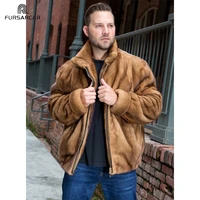fursarcar mens mink fur bomber jacket whole skin real mink fur coat with turn down collar luxury winter warm outwear customize