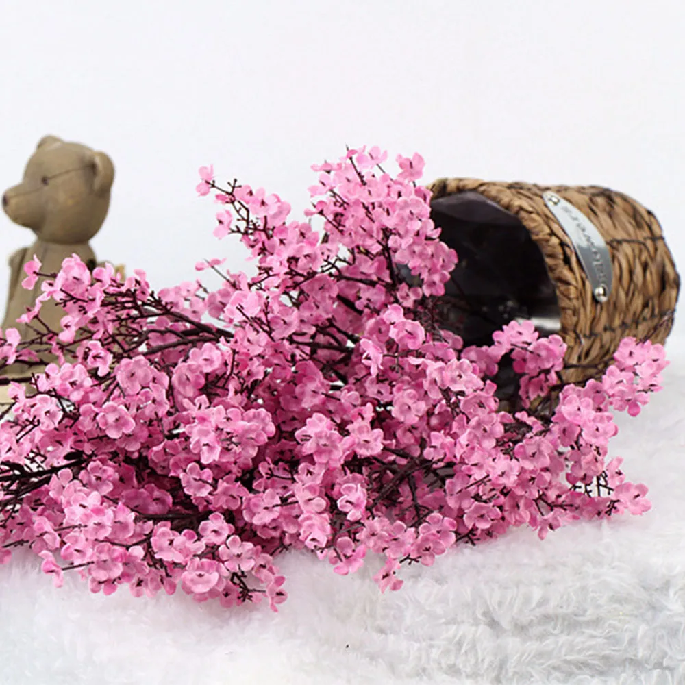 

Cherry Blossoms Artificial Flowers Baby's Breath Gypsophila Fake Flowers Wedding Decoration Home Bouquet Faux Flowers Branch