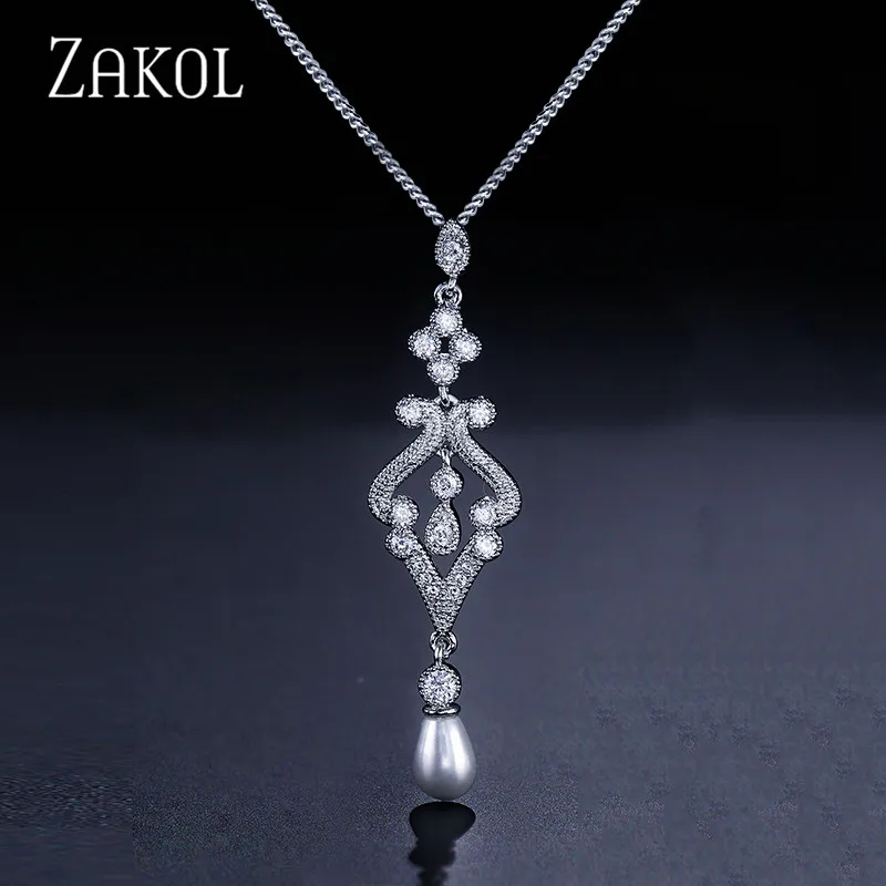 Only Necklace ZAKOL модный белый цвет комплект ювелирных изделий имитация жемчуга капли воды амулеты женские ювелирные изделия для вечерние FSSP265 - Окраска металла: Only Necklace