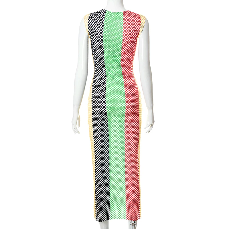 

Cutenove Sexy Party Club Bodycon Dresses For Women's 2021 Summer Clothing Gridding See-Through Mixi Dress Female Streetwears