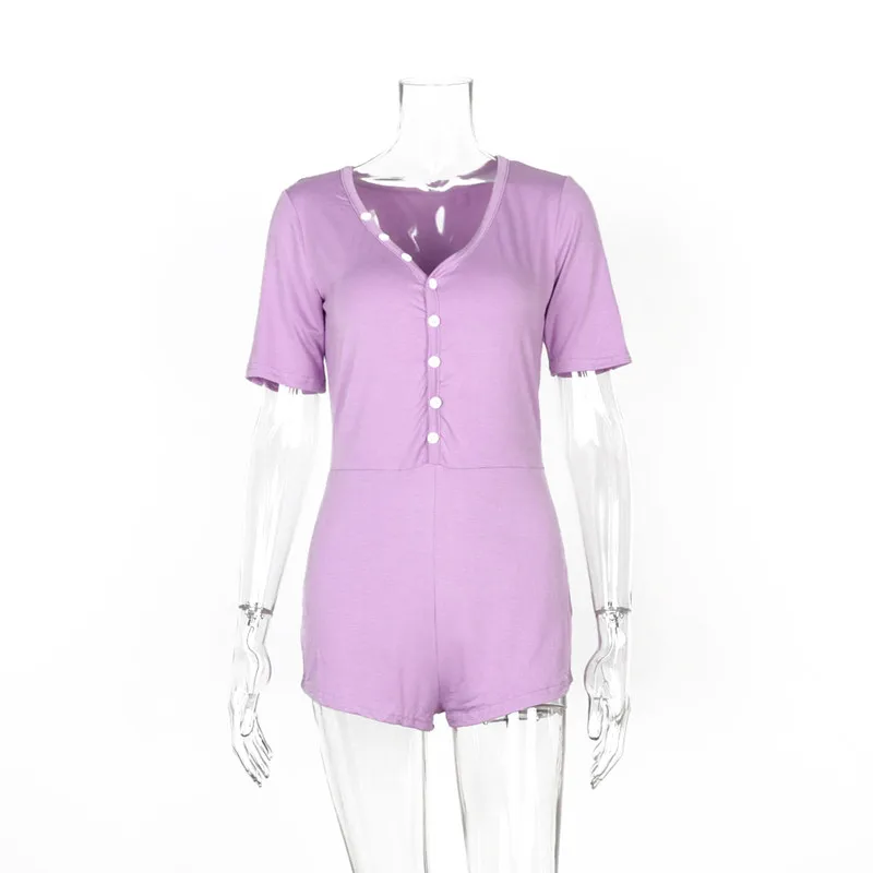 

2020 Sexy Women V-neck Bodysuit Short Sleeve Bodycon Stretch Leotard Bodysuit Button Short Romper Pajama Women Sleepwear