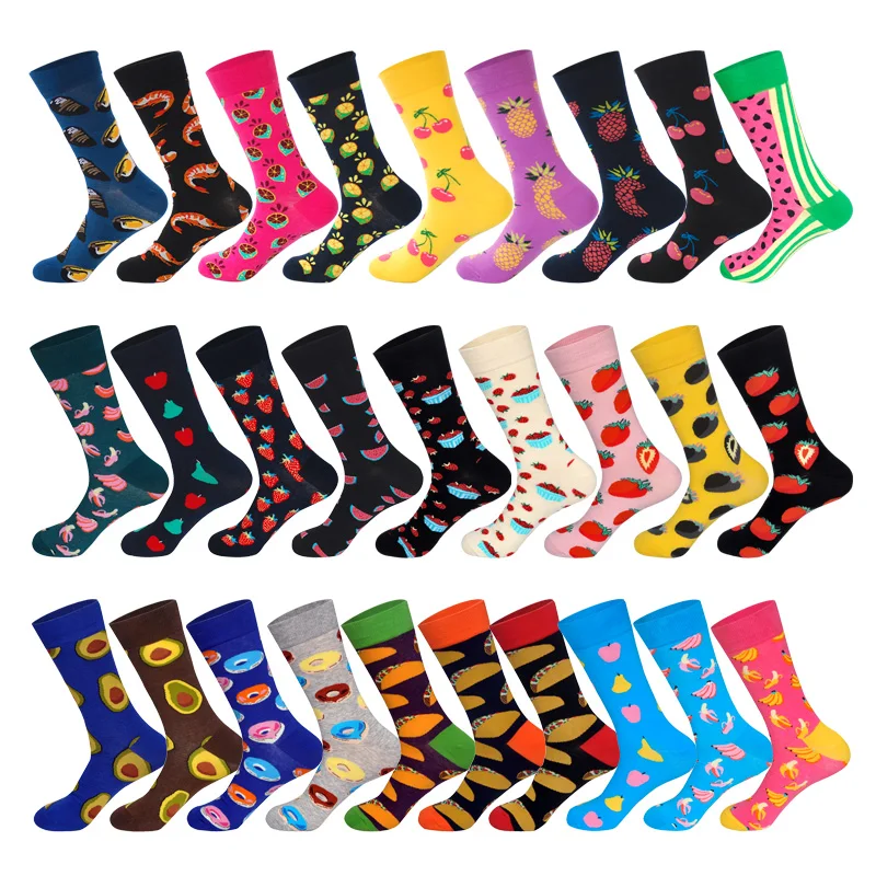 Мужские хлопковые носки LIONZONE с фруктовым принтом арбуз клубника груша яблоко