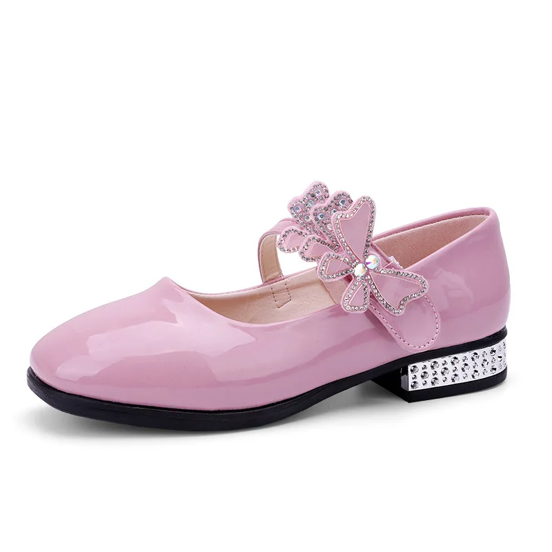 

Black Girl Butterfly Shoes for Wedding Party Cute White Pink Princess Shoes Pantent Leather High Heeled Kids Dress Shoes E07181