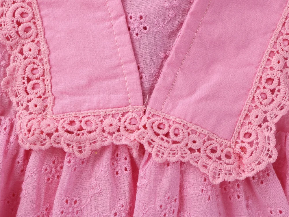 

Midoo Fairy 2021 Summer Girls Kids Children's Cotton Dress Lace Hollow Out Ribbons A-Line Cute Short Puff Sleeve Casual Clothes