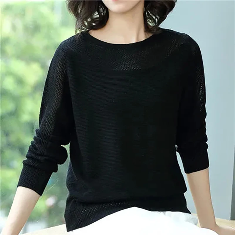 Шикарный вязаный пуловер с вырезами и длинным рукавом женские корейские