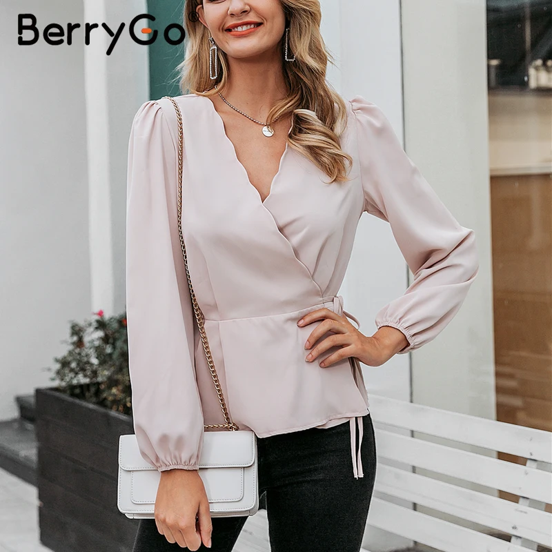 BerryGo элегантная женская блузка на шнуровке с v образным вырезом и рукавом