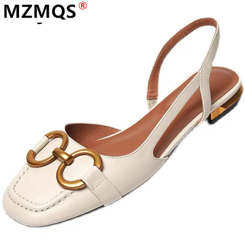 

Shoes Woman 2021 Summer New Square Toe Flat Women's Sandals Fashion One-line Buckle Baotou Elegant Low Single Shoes for Women