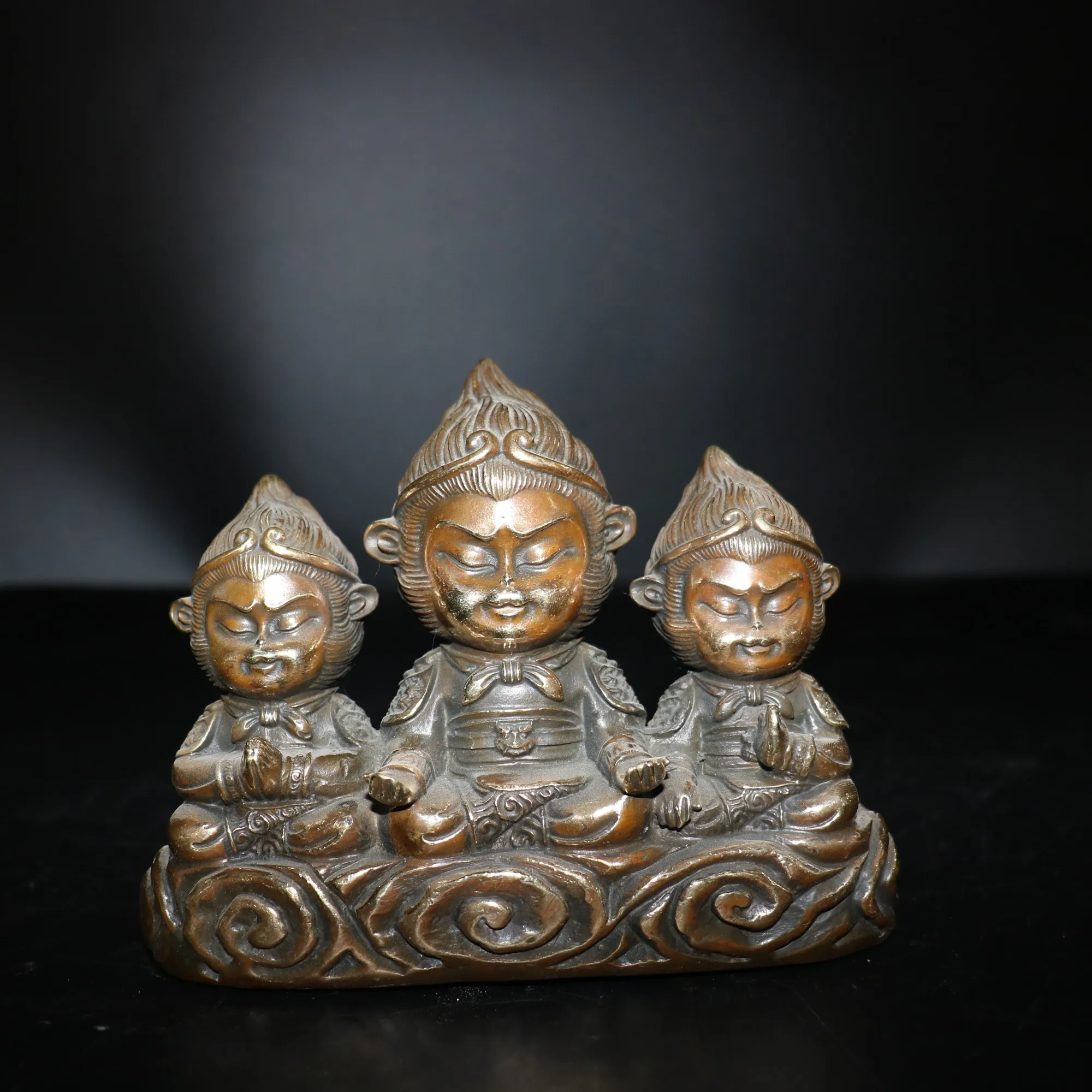 

Home Christmas Decorations Gifts,Chinese Antique Collection,Old Copper 3 Monkey King Sculpture /Sun wu kong Statue,Long 14cm