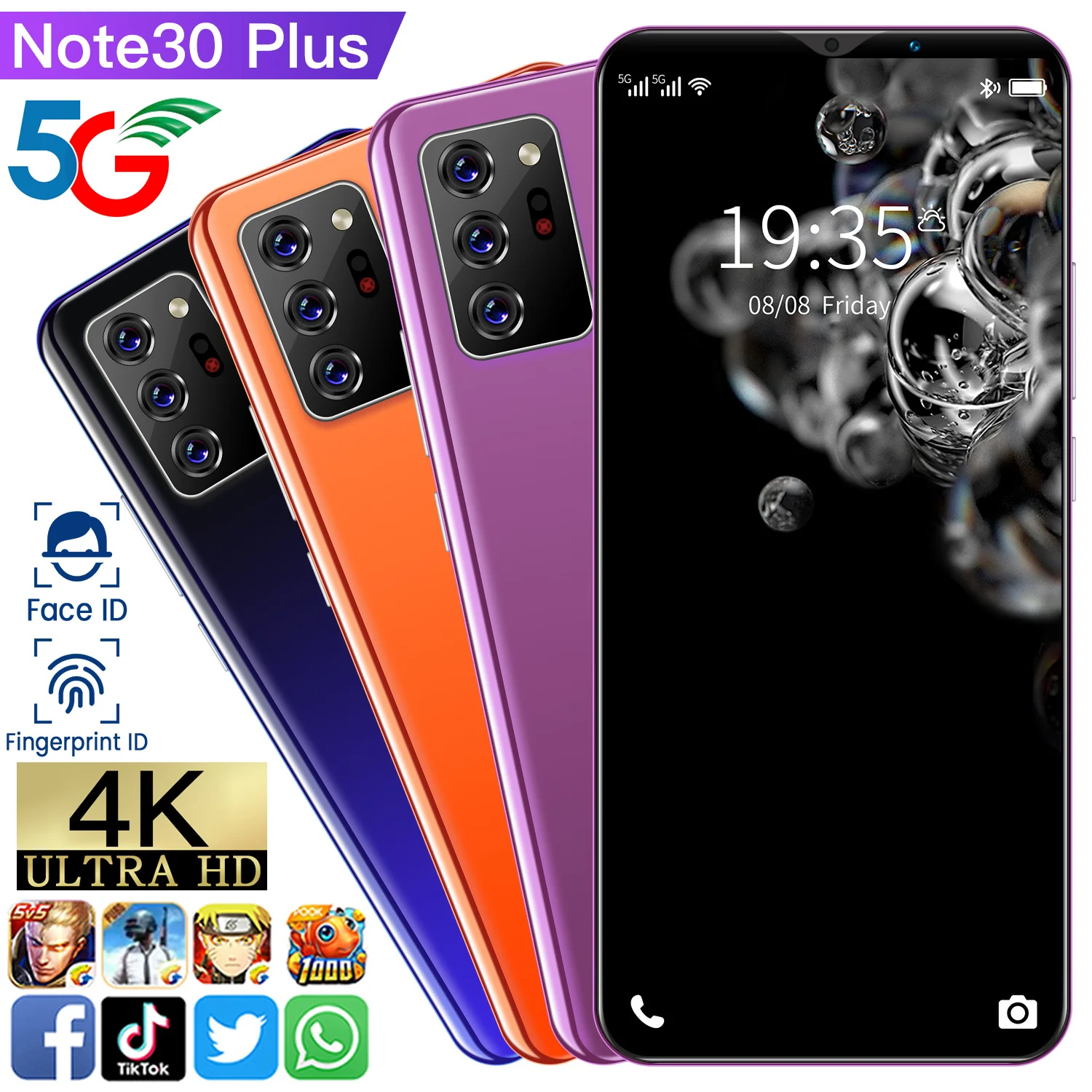 

Note30 Plus Smartphone 6.1Inch 4800mAh Global Version 5G Mobile Phone6+128GB 13MP +24MP HD Camera Android10 Dual SIM Cellphones