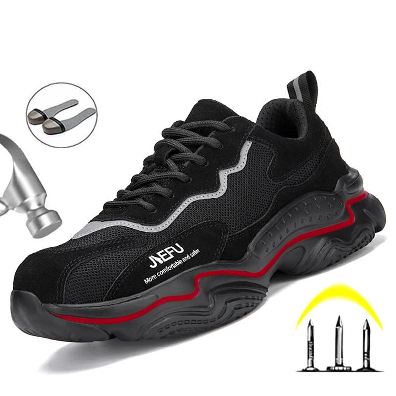 

Breathable Work Shoes Man Safety Boots Steel Toe Shoes Safety Footwear Man Work Sneakers Anti-stab Work Boots Men Security Shoes