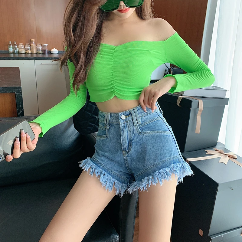 

Female Fashion Summer Sexy High Waist Tassel Denim Shorts Women Casual Wide Leg Shorts Perfect for Daily Wear Denim Shorts