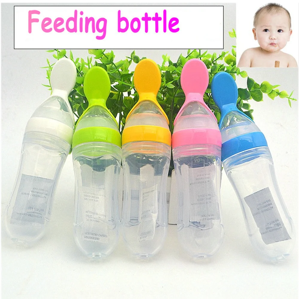 

2018New Safety Silicone Baby Bottle With Spoon Food Supplement Rice Cereal Bottles Squeeze Spoon Milk Feeding Bottle Cup
