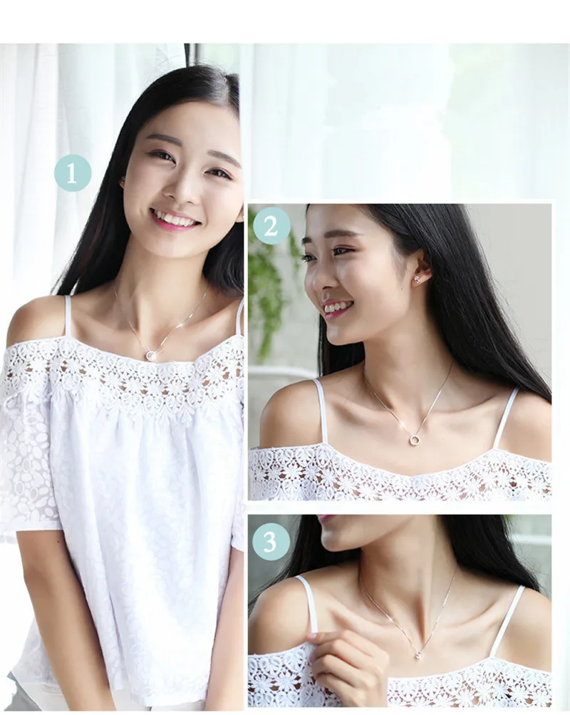 POFUNUO 925 Sterling Silver Cube Zircon Pendant Neckace 3 in 1 Women Stylish Birthday Gift Box Chain choker collares Necklaces | Украшения