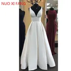 NUOXIFANG простое длинное атласное свадебное платье цвета слоновой кости с V-образным вырезом и открытой спиной, 2020