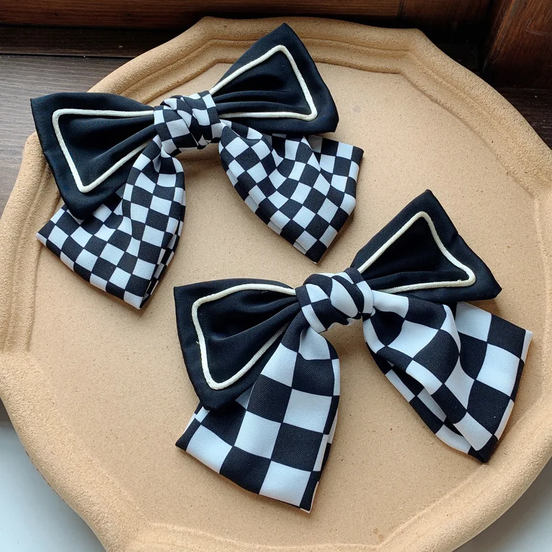

New Girls Cute Plaid Print Hairpins For Kids Children Sweet Headband Hair Clip Barrettes Fashion Bow Accessories