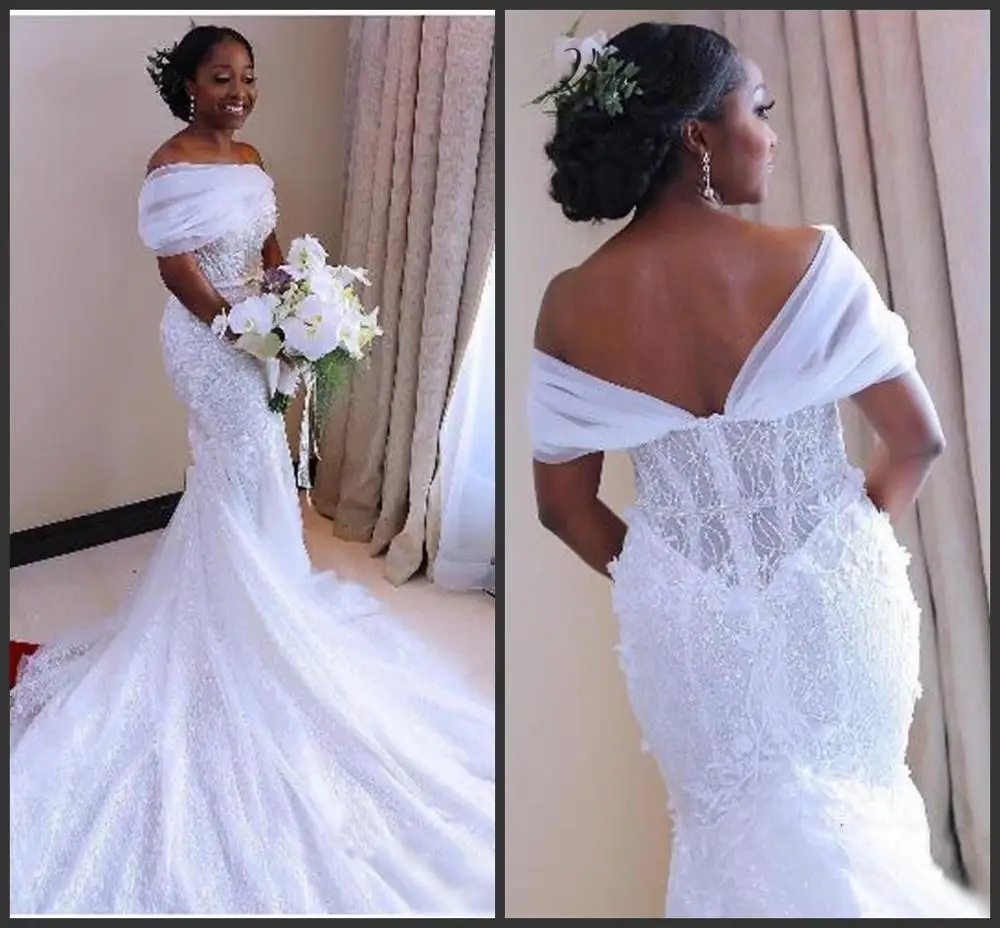 Предложение яркое кружевное свадебное платье русалки с открытыми плечами