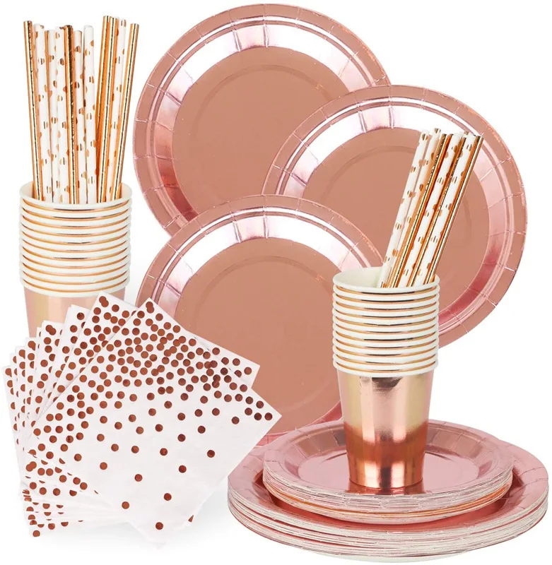 

Bronzing Disposable Gold and Silver Foil Tablecloth Paper Plate Paper Towel Paper Cup Rose Gold Tablecloth Tablecloth Party Set
