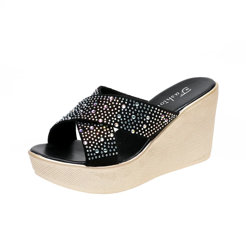 

Female Shoes Womens Slippers Outdoor Slides On A Wedge Platform Heeled Mules 2021 Flat High Rome PU Super Shoes Woman 2021 House