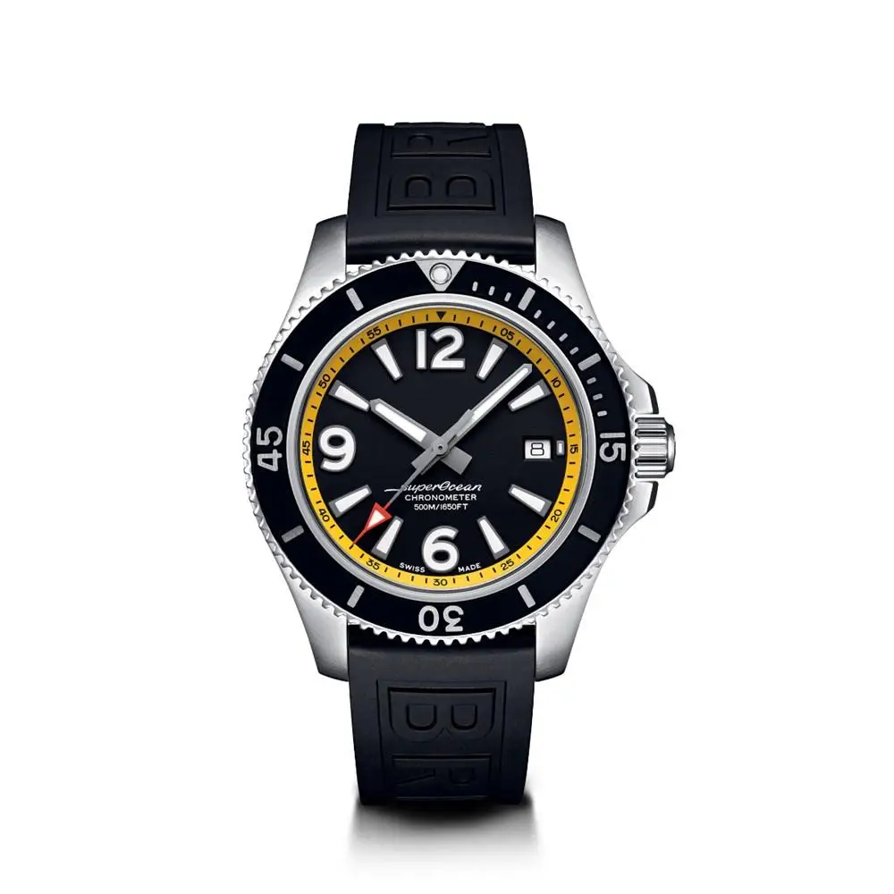 

Luxury Brand New Superocean Ceramic Bezel Automatic Mechanical Watch Black Yellow Number Dial Rubber Stainless Steel Sapphire