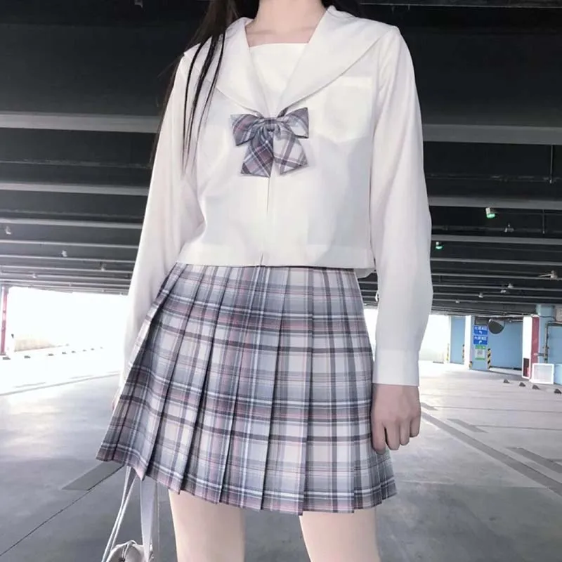 

[Wilderness] Girl's Summer High Waist Pleated Skirts Plaid Skirts Women Elegant JK Uniforms Girl School Dress Student Cloth