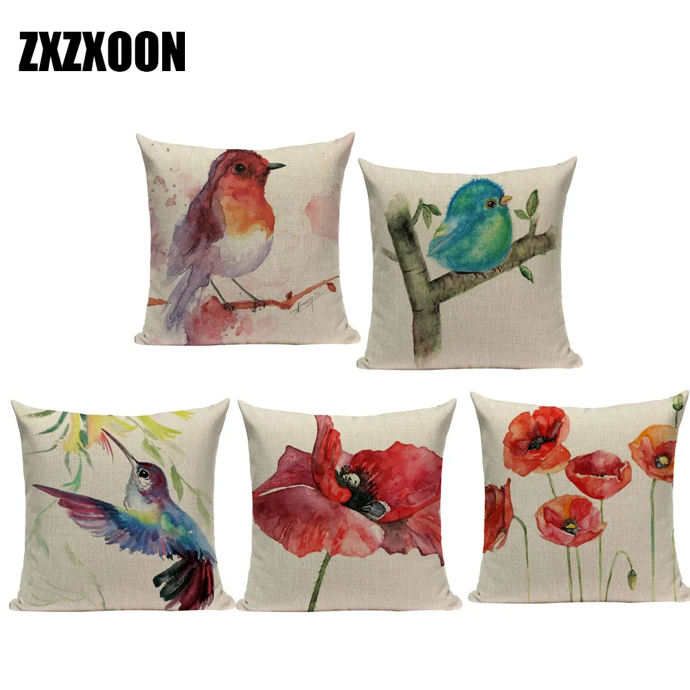 Декоративный чехол для диванной подушки с изображением водных растений цветов