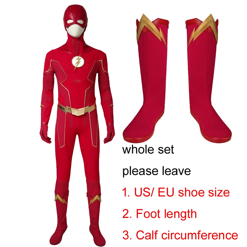 Whole set Флэш сезон 6 костюм Бэрри Аллена Косплэй наряд комбинезон Flash бутсы перчатки карнавальные костюмы на Хэллоуин для взрослых индивидуальный заказ - Цвет: Whole set