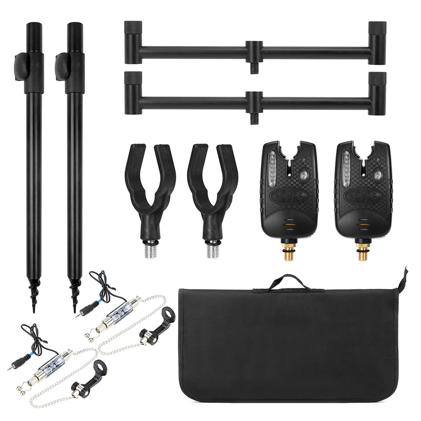 

Fishing Bite Alarm Set with Swinger Fishing Rod Rest Fishing Pole Holder Bite Alarm Bar Storage Bag