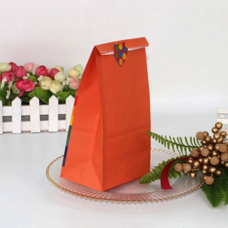 

40 Pcs Disposable Packaging Paper Bags,Rainbow Pattern Square Bottom Food Bag
