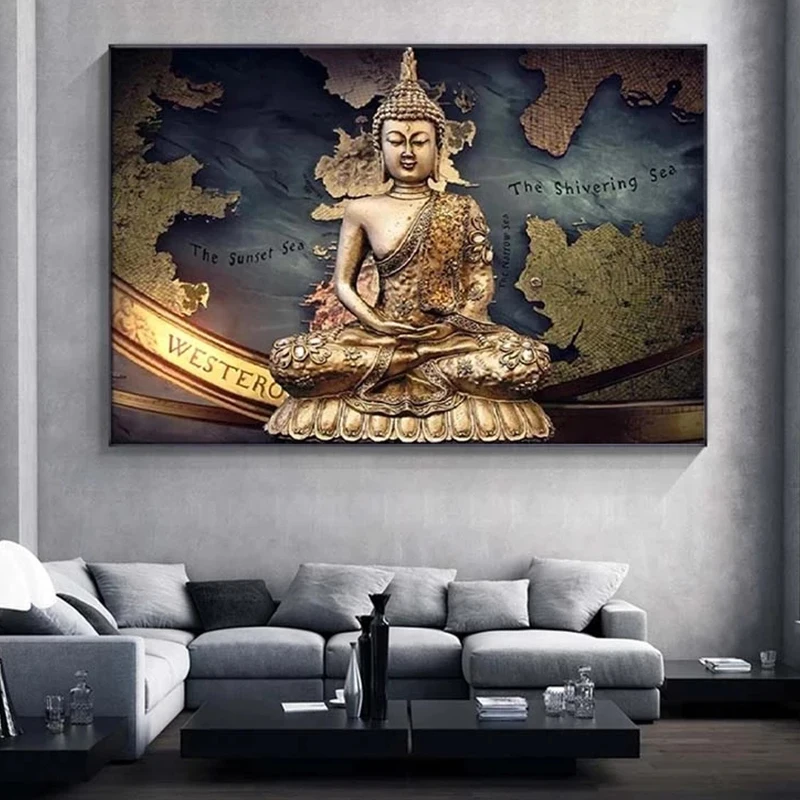 

Golden Buddha Canvas Painting Modern Buddhism Canvas Print Modern Canvas Art Canvas Picture Poster Wall Living Room Decoration