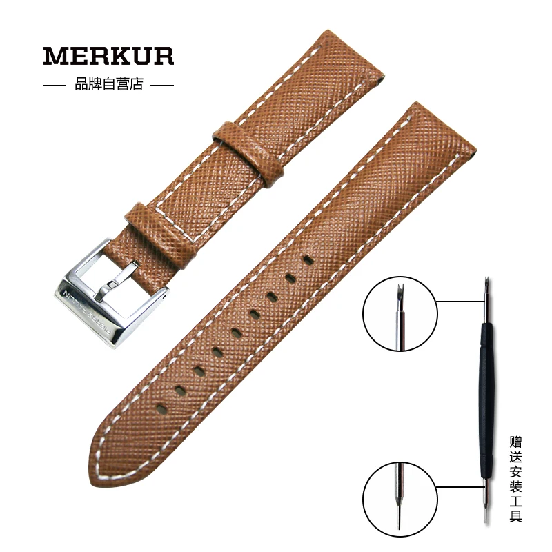 

18mm 1963 Watch Replacement Leather Strap Merkur Genuine Cowhide Band Unisex Pin Buckle Men's Watch Universal Belt Accessories