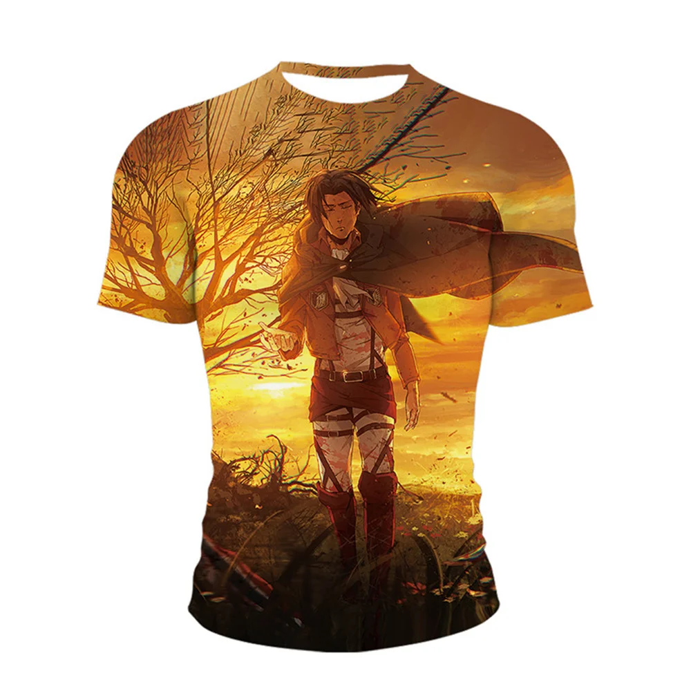 

Футболка мужская с принтом манги и атаки титанов, тенниска из аниме «No Kyojin», летняя рубашка
