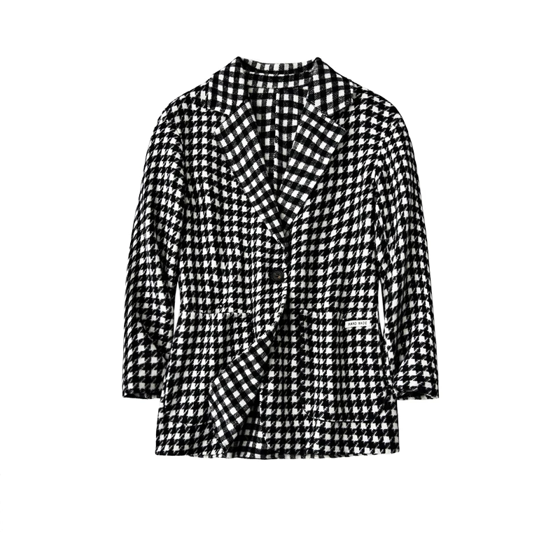 

Shuchan Plaid 70% Wool Women Coats and Jackets Winter Warm Wool & Blends Vintage Pockets Single Breasted Wide-waisted