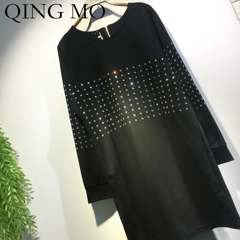 Цин MO женское черное Стройное Платье с Стразы для женщин повседневные Стиль