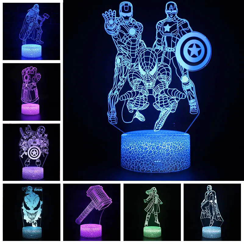 

Marvel Avengers Iron Man Spider Man Captain America Series Figure 3D LED Lamp Colourful NightLight Model Toy Kids Christmas Gift