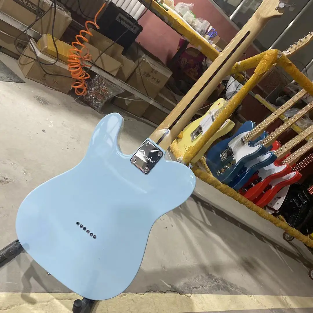 

TELE Electric Guitar Sky Blue Color Maple Fingerboard White Pickguard Chrome Hardware Free Shipping