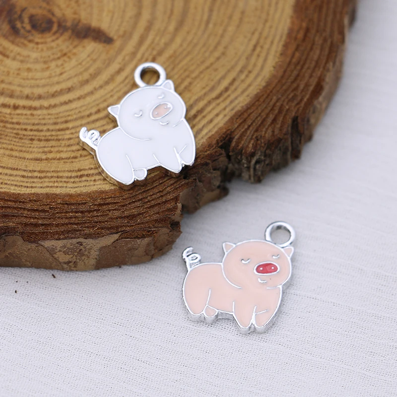 10 шт. Серебряная розовая эмалированная свинья Очаровательная подвеска