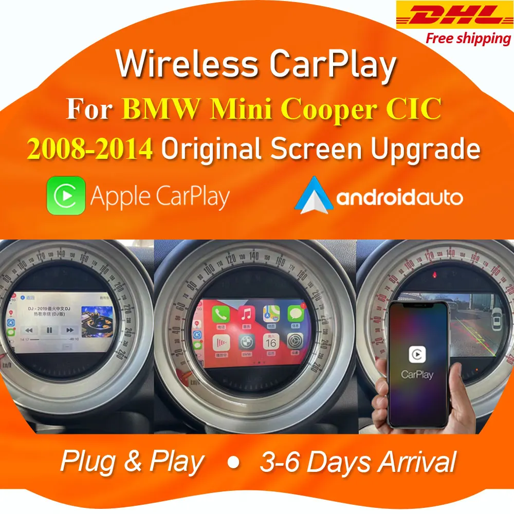 Беспроводной блок для автомодернизации Apple CarPlay Android BMW Mini CIC экран 8 дюйма/6 5 дюйма