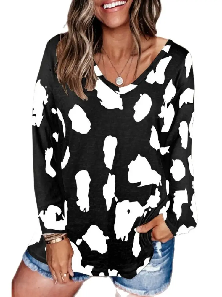 

Женская осенне-зимняя блузка с длинным рукавом и леопардовым принтом