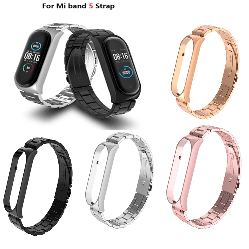 

For Xiaomi Mi Band 5 Replace Metal Stainless Steel Strap For Mi Band 5 Bracelet Wristbands MiBand 5 NFC Smart Accessories Strap