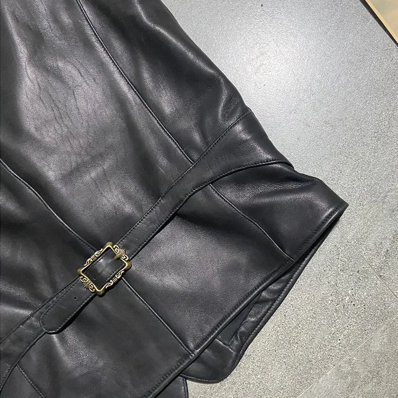 

Retro Sheepskin Genuine Leather Vest Men Slim Fit Waistcoat Male Sleeveless Jacket Fashion Single Breasted V Neck Suit Vests