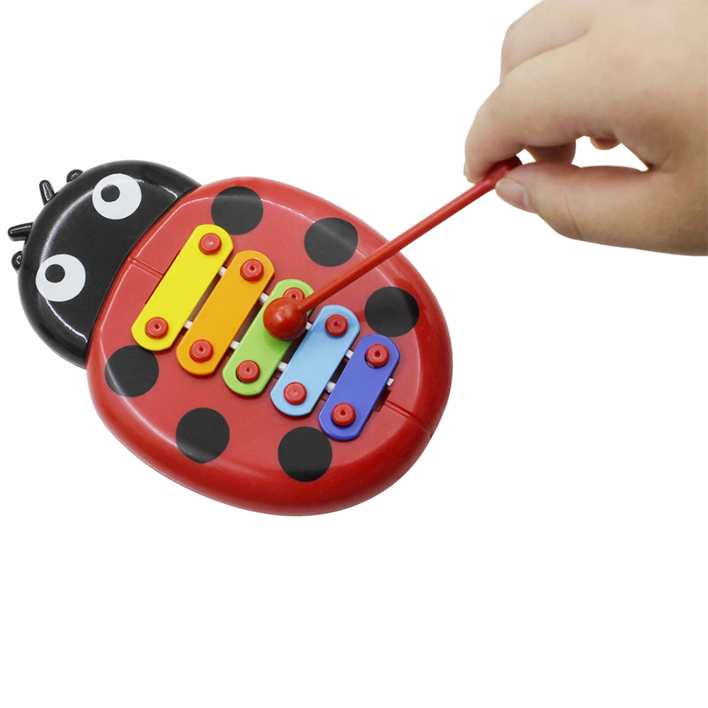 Красочные 5 тонов Дети ксилофон Glockenspiel Мультфильм Божья коровка форма с молотком